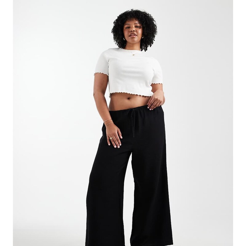 New Look Plus New Look Curve wide leg trousers in black