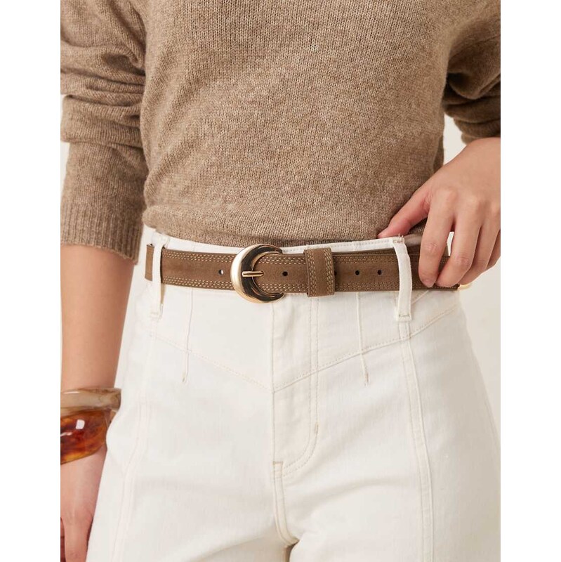 Accessorize stitch detail buckle belt in brown 113277326