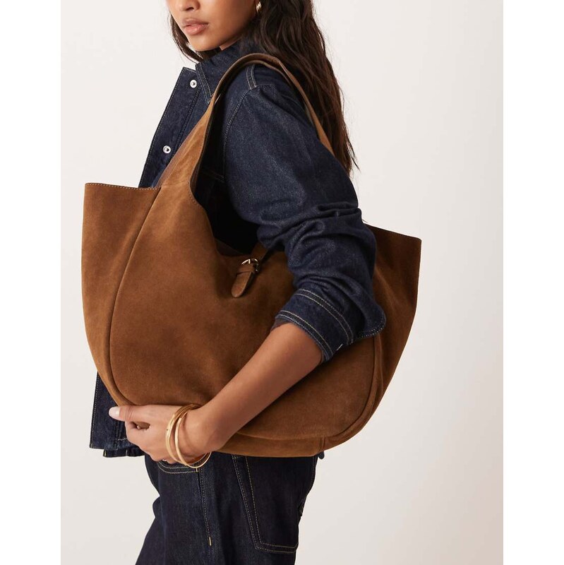 Accessorize suede buckle tab shoulder bag in brown 113277337