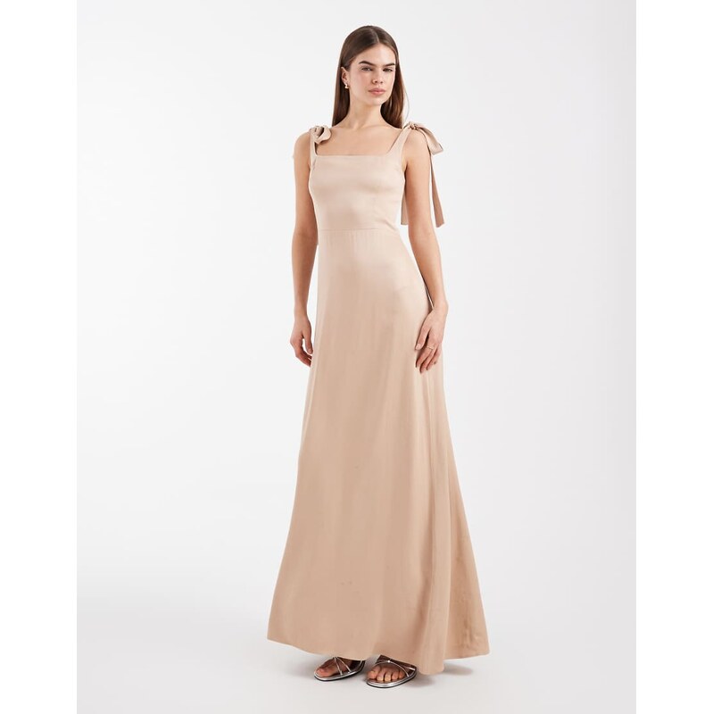 Maids to Measure Bridesmaid tie shoulder maxi dress in mocha