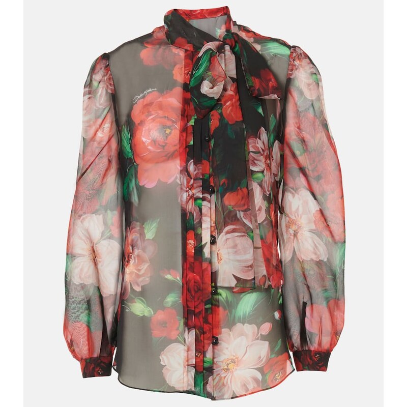 Dolce&Gabbana Floral tie-neck silk organza blouse