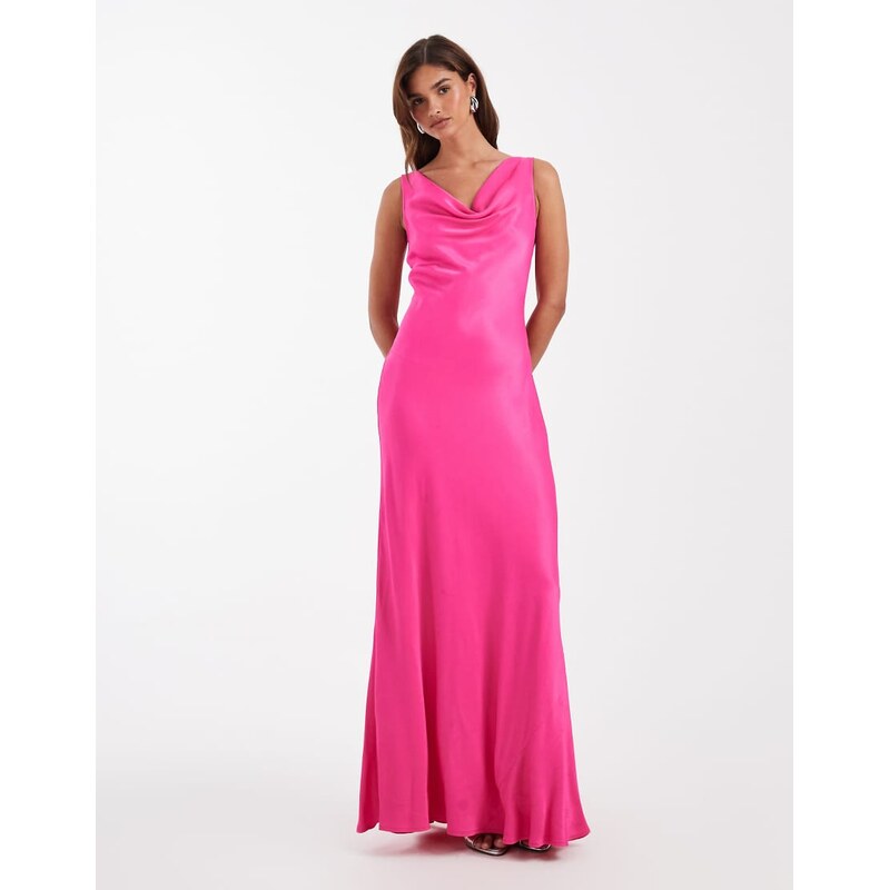 Maids to Measure Bridesmaid cowl front maxi dress in hot pink