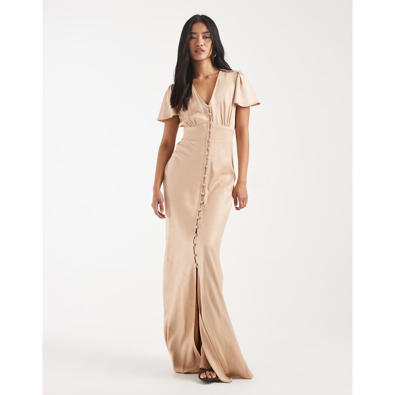 Maids to Measure Bridesmaid button front maxi dress in mocha