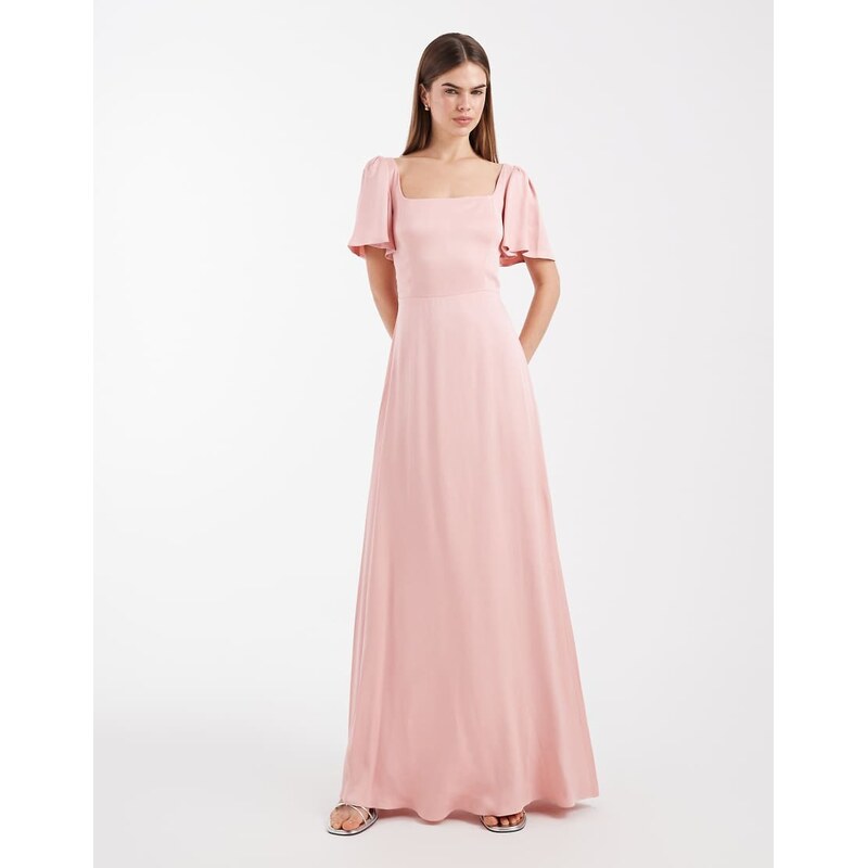 Maids to Measure Bridesmaid square neck flutter sleeve maxi dress in 113277403