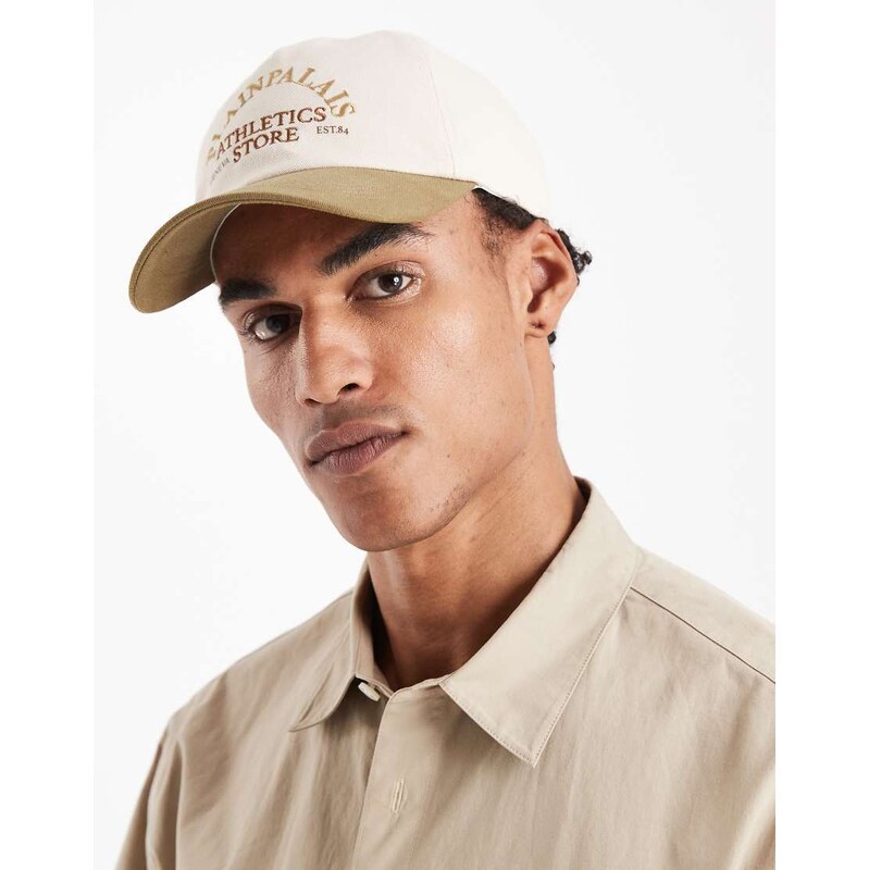 ASOS DESIGN contrast peak cap with embroidery in sage-Neutral