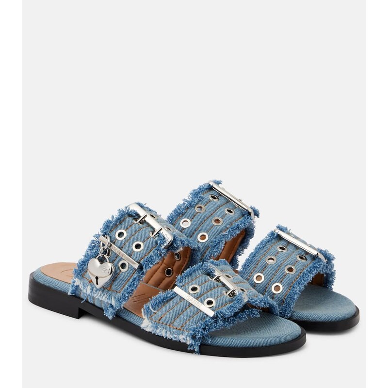 Ganni Fringed denim sandals