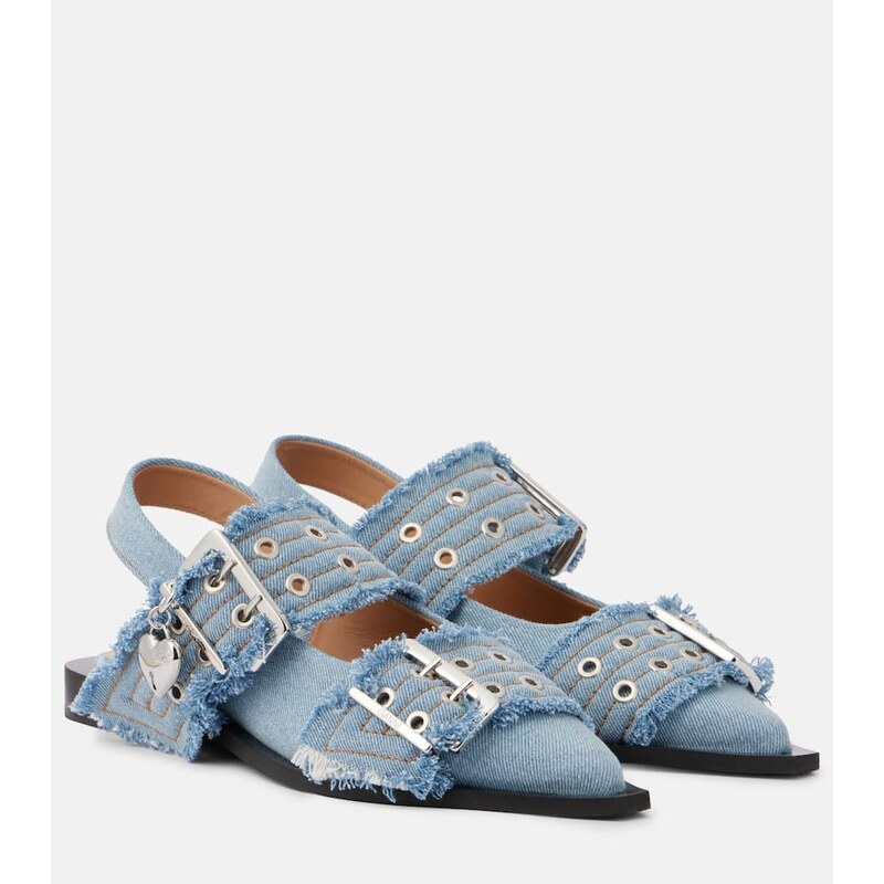 Ganni Feminine Buckle denim ballet flats