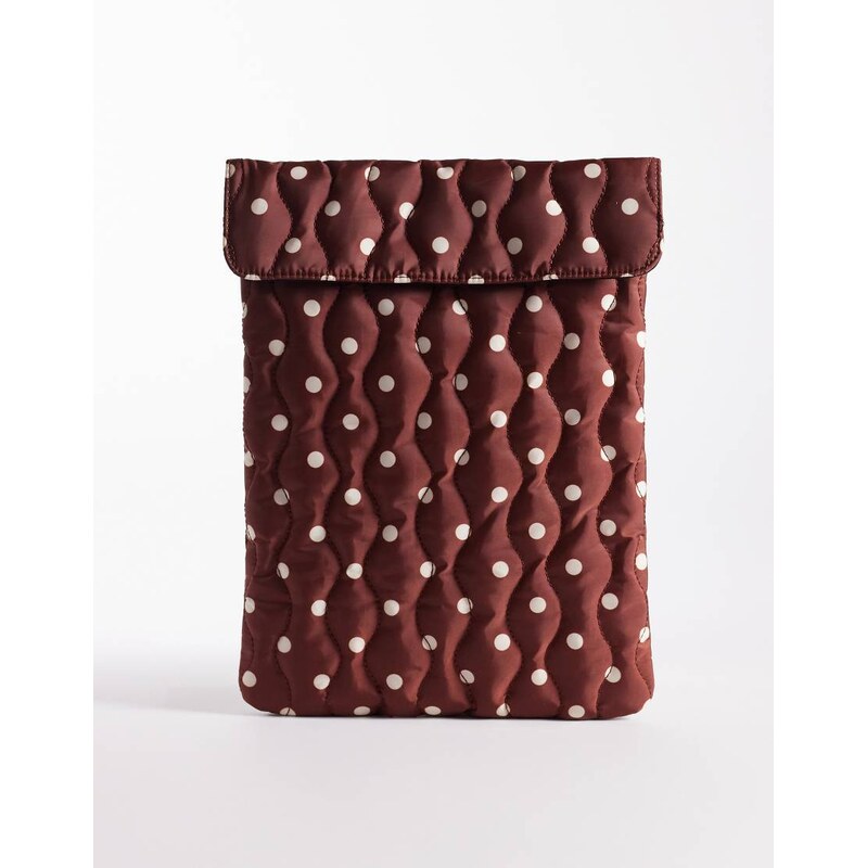 ASOS DESIGN quilted laptop sleeve in brown polka dot