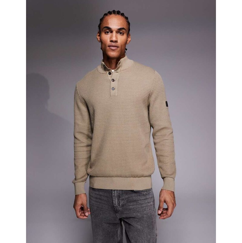 Barbour International Herring button logo knit jumper in grey 113277491