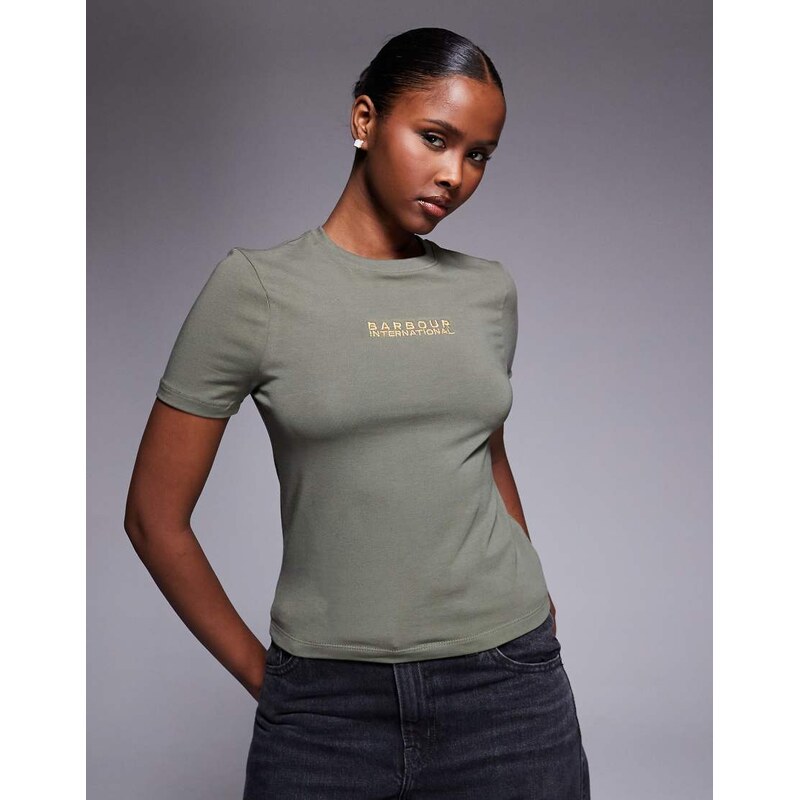 Barbour International Devin slim logo t-shirt in khaki-Green 113277493