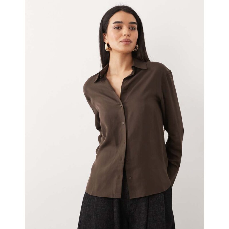 Mango classic shirt in chocolate-Brown
