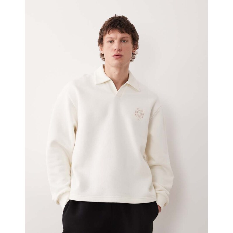ASOS DESIGN boxy relaxed notch neck polo sweatshirt with
