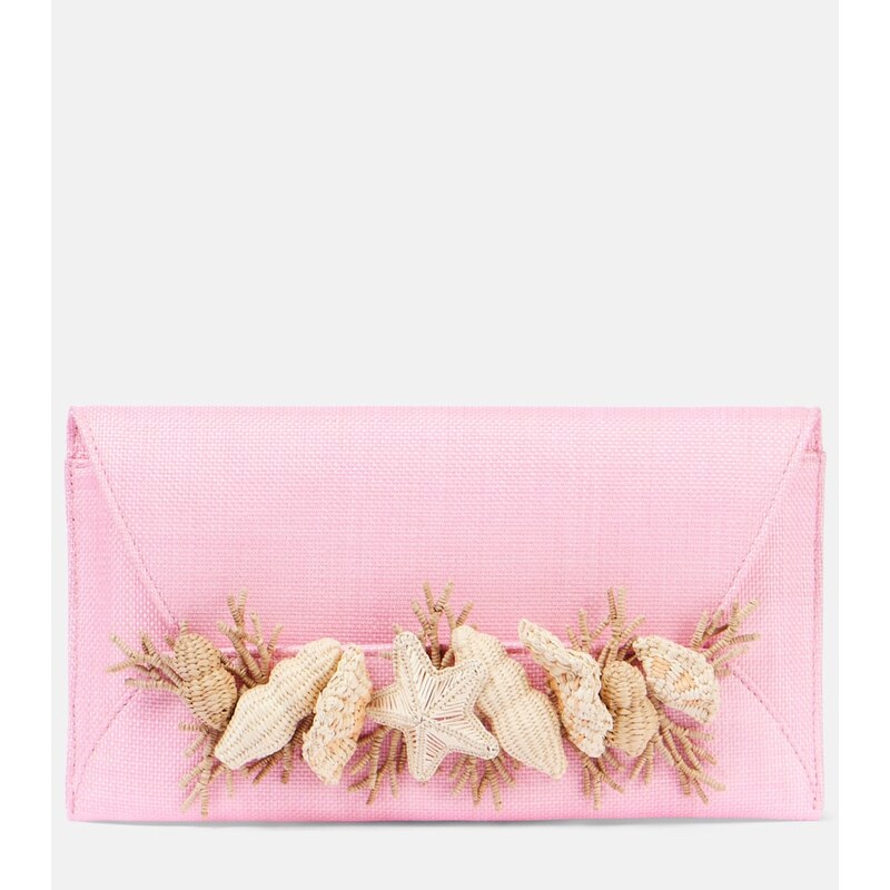 Aquazzura Marea Small raffia-trimmed clutch