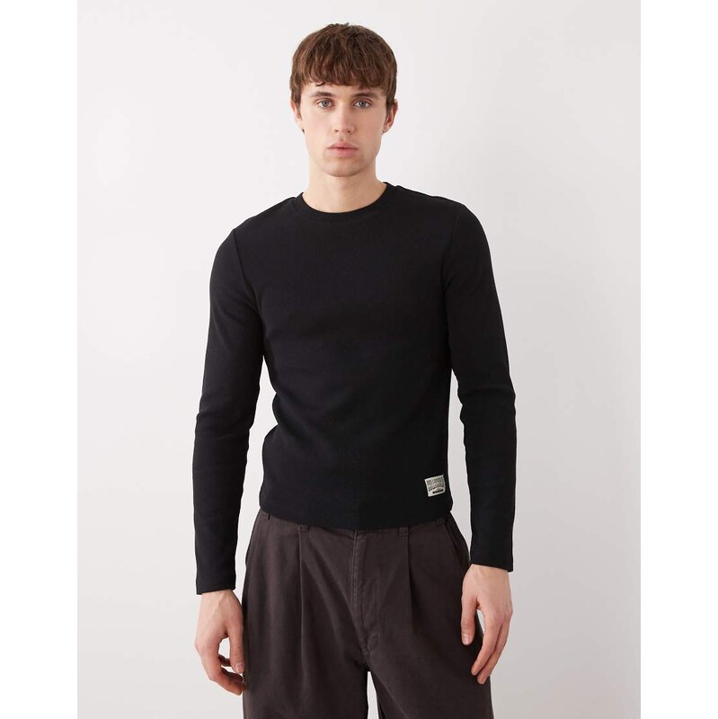 COLLUSION long sleeve fitted rib top in black