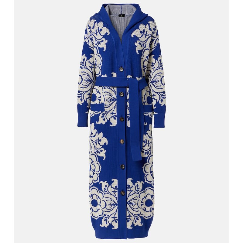 Etro Floral waffle-knit hooded cardigan