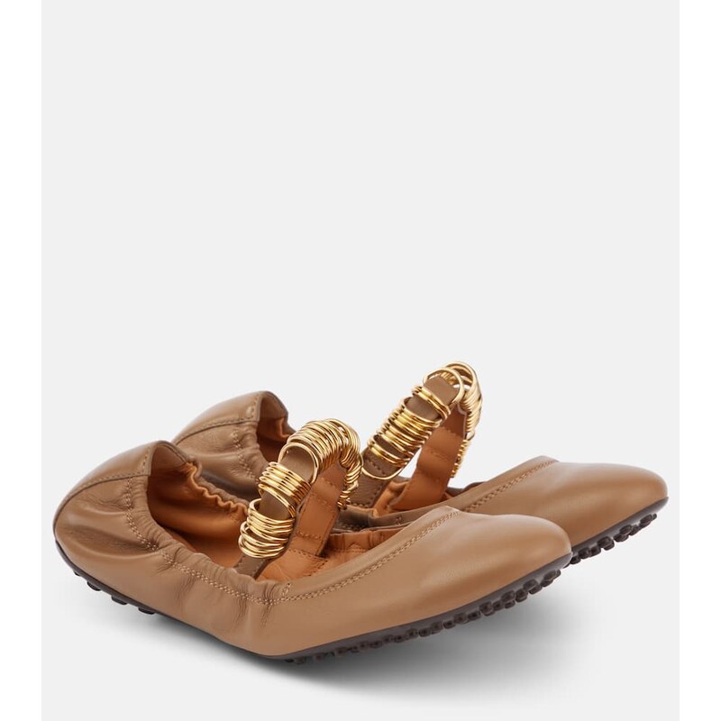Tods Embellished leather Mary Jane flats