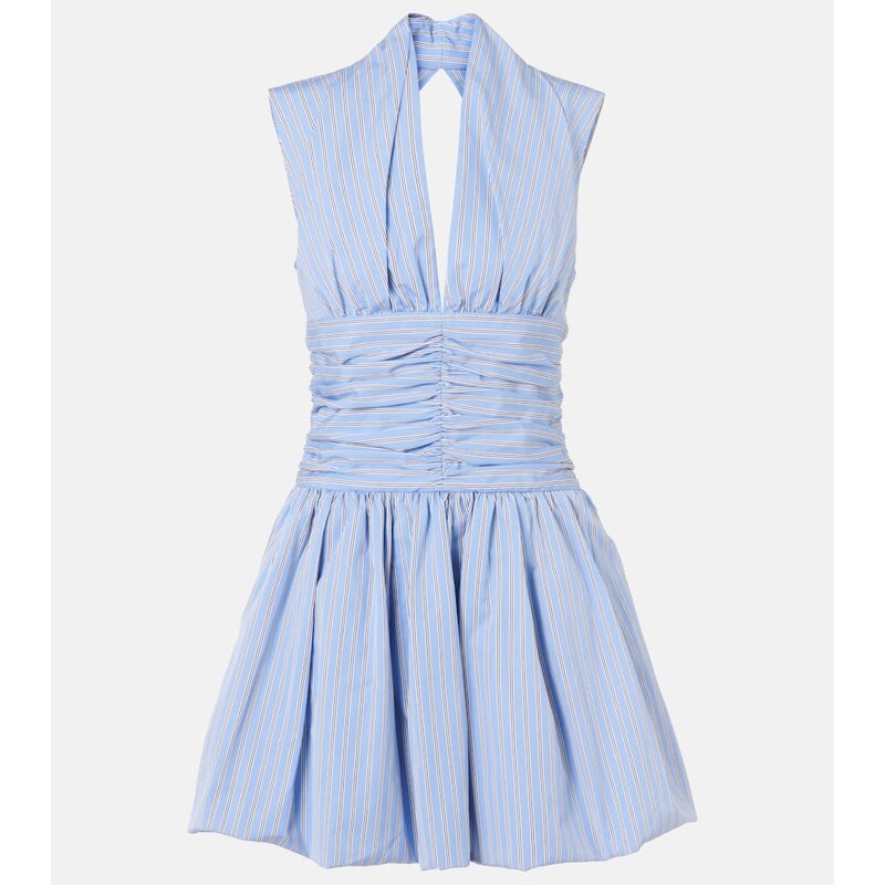 Patou Striped gathered cotton poplin minidress