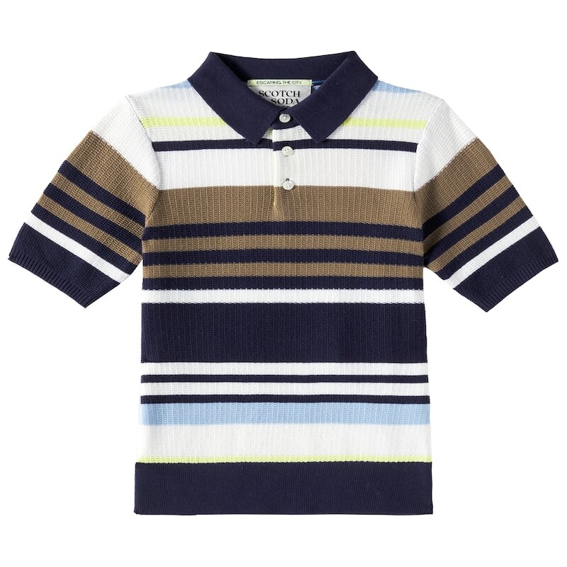 Scotch & Soda Kids Striped waffle-knit cotton polo shirt