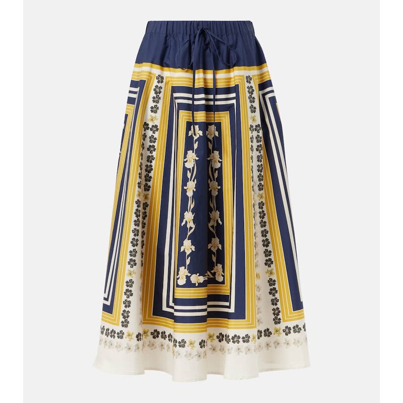 La DoubleJ Printed cotton poplin midi skirt
