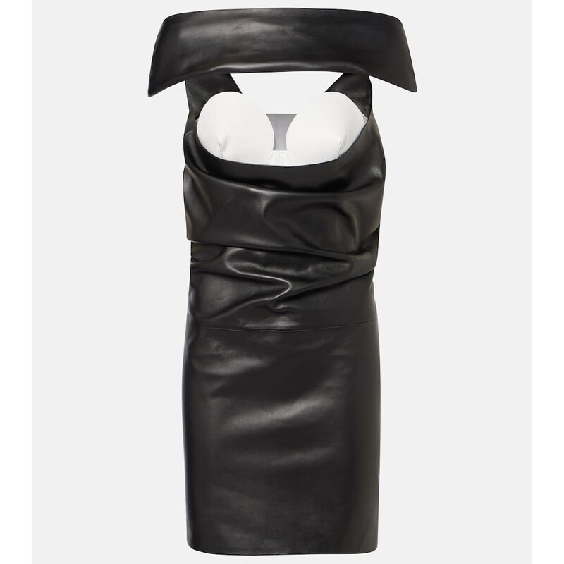 Jean Paul Gaultier Cutout draped leather cocktail dress