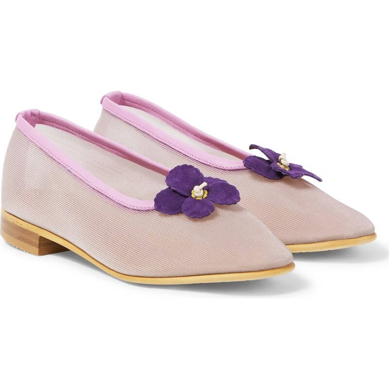 PèPè Floral-appliqué mesh ballet flats