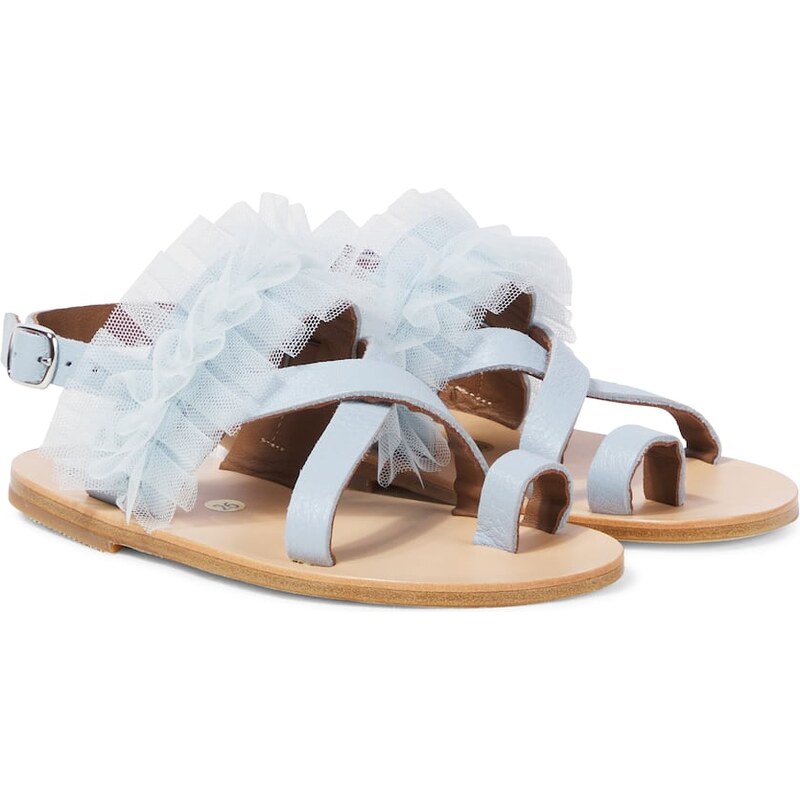 PèPè Tulle-trimmed leather snadals