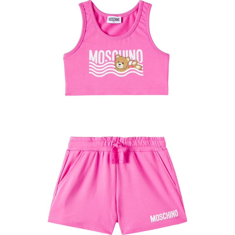 Moschino Kids Teddy Bear cotton jersey shirt and shorts set