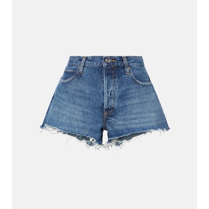 Frame The Hang frayed mid-rise denim shorts