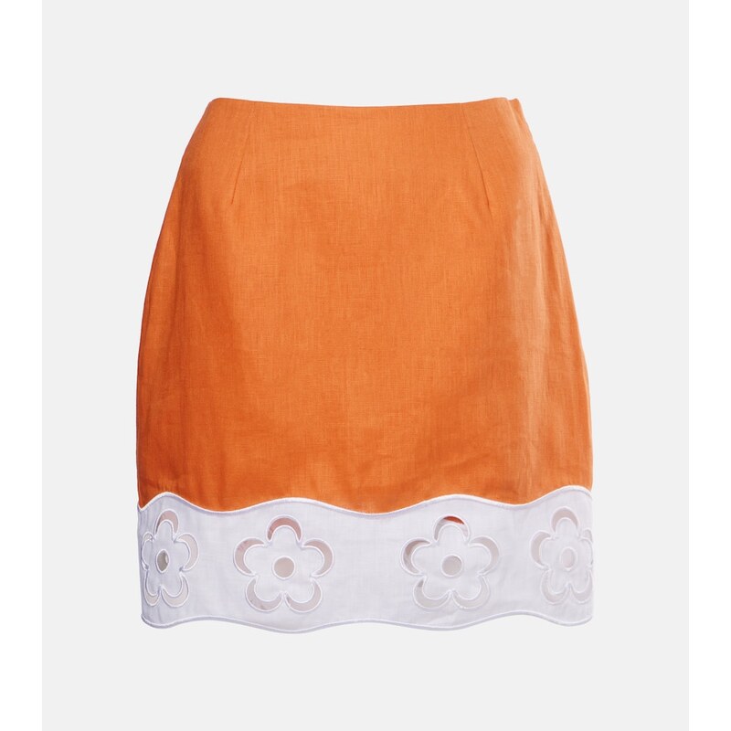 Staud Margaux broderie anglaise linen miniskirt