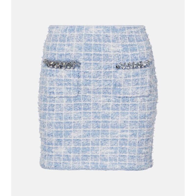 Self-Portrait Checked embellished tweed miniskirt