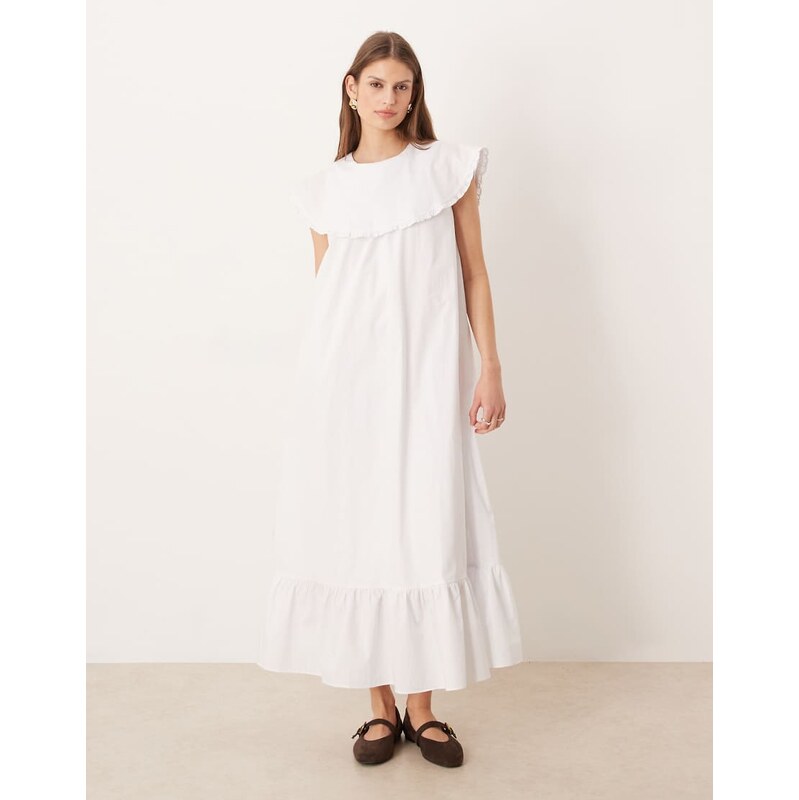 Glamorous boho chuck on ruffle detail midaxi dress in white poplin 114688167