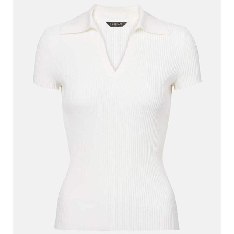Balenciaga Ribbed-knit wool-blend polo sweater