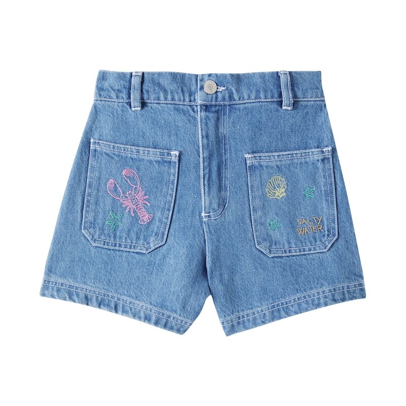 The New Society Kostas embroidered denim shorts