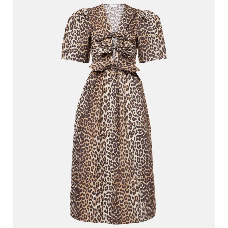 Ganni Leopard-print cotton midi dress