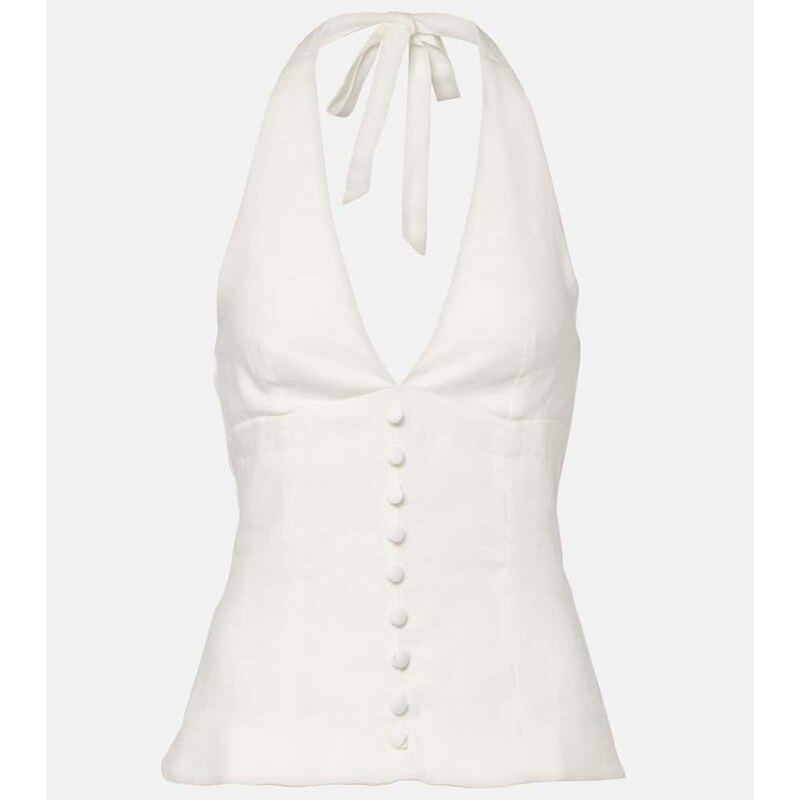 Faithfull Marie shirred halterneck linen top