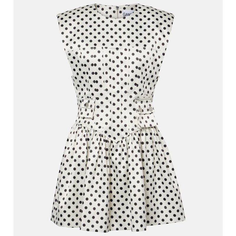 Ganni Polka-dot satin corset dress