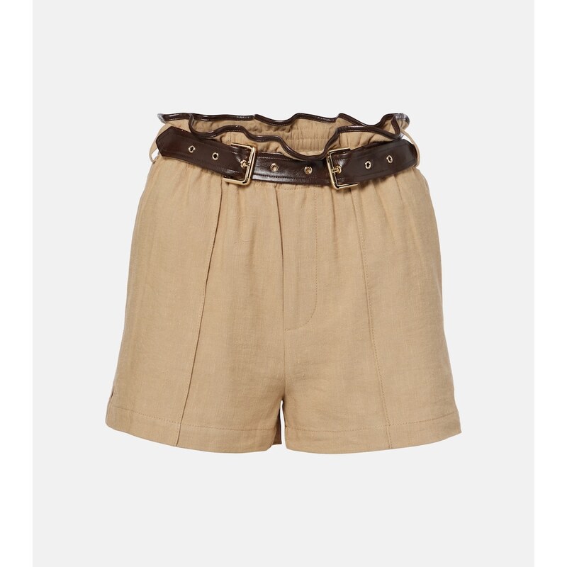 Xu Zhi Belted faux leather-trimmed shorts
