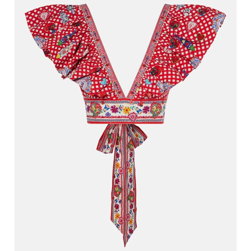 Camilla Printed ruffled cotton top
