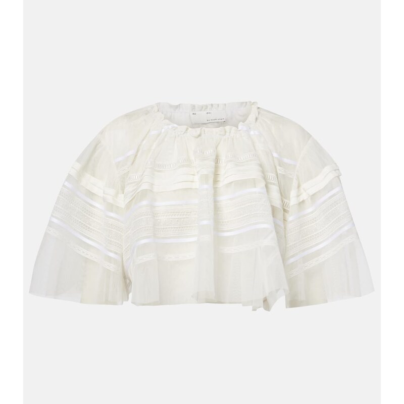 Xu Zhi Gathered lace and tulle crop top