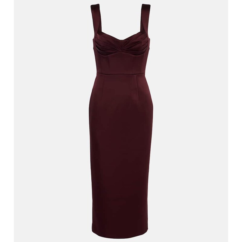 Rebecca Vallance Merlot ruched satin midi dress