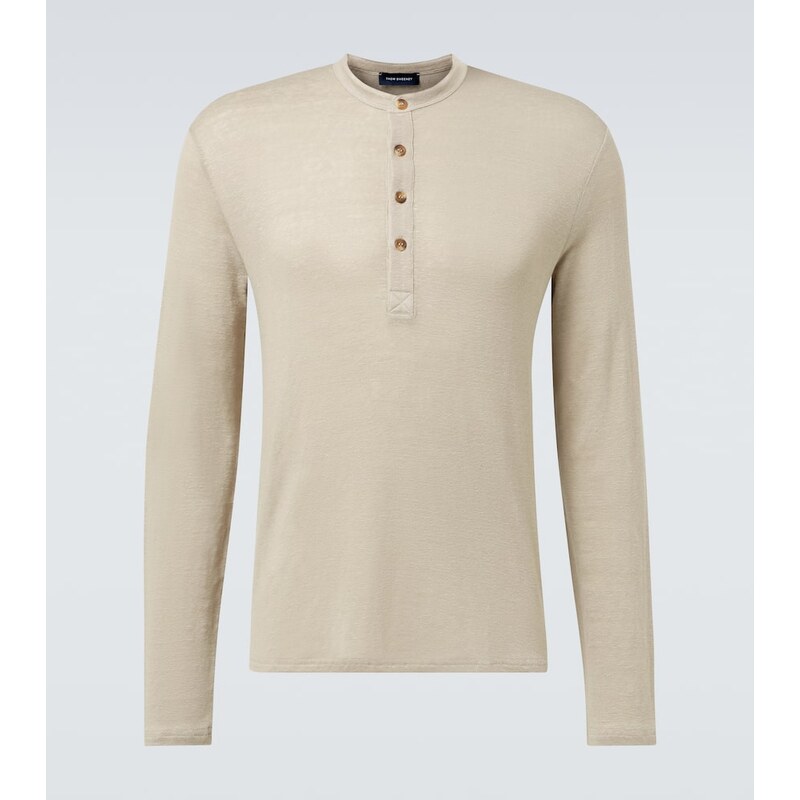 Thom Sweeney Linen-blend Henley shirt