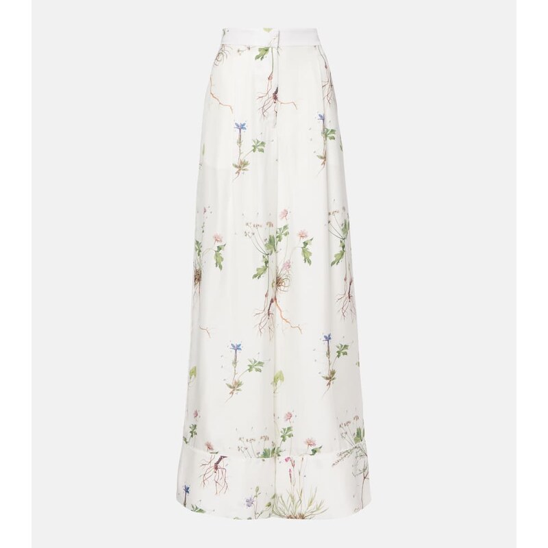 Erdem Floral printed silk wide-leg pants