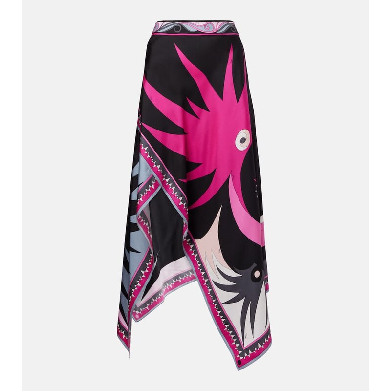Pucci Stella asymmetric silk midi skirt
