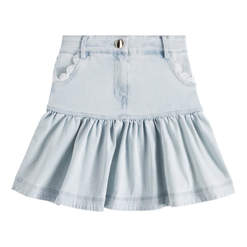Petite Amalie Lace-trimmed denim skirt