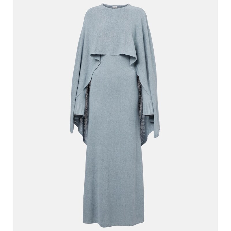 Toteme Cape-detail silk bouclÃ maxi dress