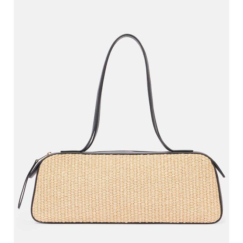 Khaite Simona leather-trimmed raffia shoulder bag