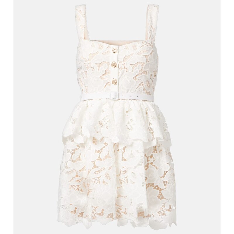 Self-Portrait Scalloped tiered lace minidress