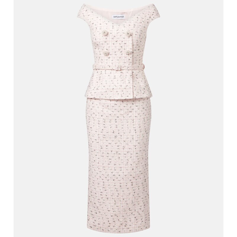 Self-Portrait Embellished bouclÃ midi dress