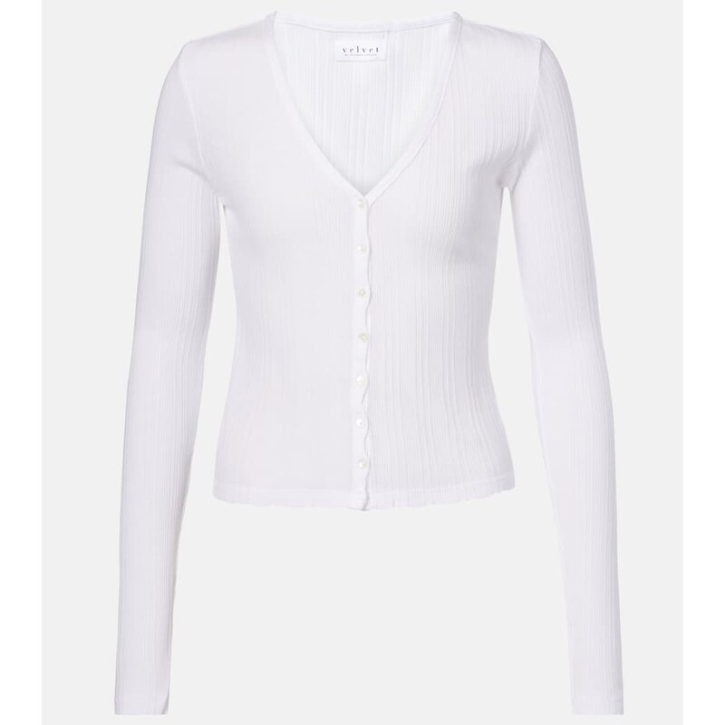 Velvet Drew cotton-blend pointelle cardigan