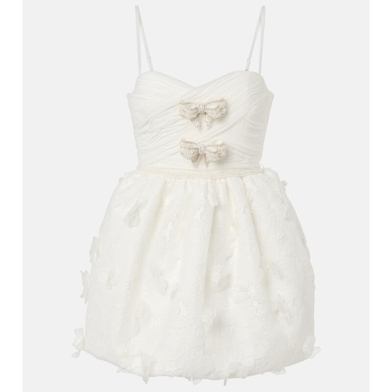 Self-Portrait Bridal pleated organza and lace minidress